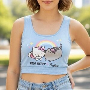 Hello Kitty x Pusheen Graphic Crop Top Rainbow Girls kitties BFFs Junior’s Large